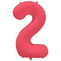 2 Jaar Cijfer Ballon Rood Neon Leeg 86cm
