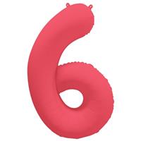 6 Jaar Cijfer Ballon Rood Neon Leeg 86cm