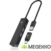 ICY BOX IB-HUB1439-LAN Bedraad USB 3.2 Gen 1 (3.1 Gen 1) Type-A Zwart