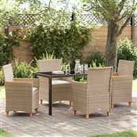 vidaXL Tuin Eetset 5 pcs Beige poly rattan