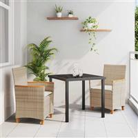 vidaXL Tuin Eetset 3 pcs Beige poly rattan