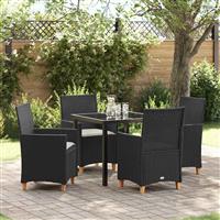 vidaXL Tuin Eetset 5 pcs Zwart poly rattan