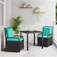 vidaXL Tuin Eetset 3 pcs Zwart poly rattan