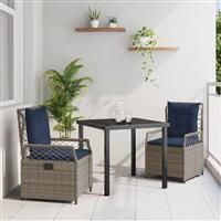 vidaXL Tuin Eetset 3 pcs Grijs poly rattan