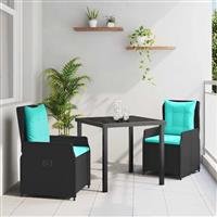 vidaXL Tuin Eetset 3 pcs Zwart Poly riet