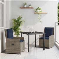 vidaXL Tuin Eetset 3 pcs Grijs Poly riet