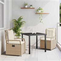 vidaXL Tuin Eetset 3 pcs Beige poly rattan
