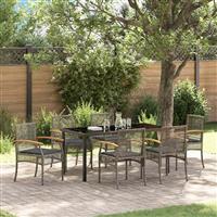 vidaXL Tuin Eetset 7 pcs Grijs poly rattan