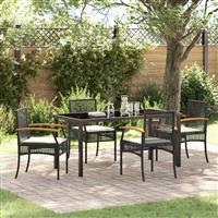 vidaXL Tuin Eetset 5 pcs Zwart poly rattan