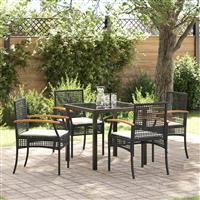 vidaXL Tuin Eetset 5 pcs Zwart poly rattan
