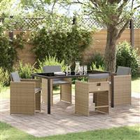 vidaXL Tuin Eetset 5 pcs Beige poly rattan