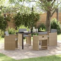 vidaXL Tuin Eetset 5 pcs Beige poly rattan
