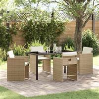 vidaXL Tuin Eetset 5 pcs Beige poly rattan