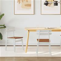 vidaXL Eetkamerstoel 2 pcs Wit en Natuurlijk Massief Rubberhout