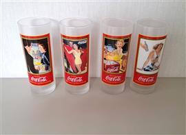 4 Vintage Grote Coca Cola Glazen met Retro Print