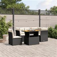 vidaXL 5-delige Loungeset met kussens poly rattan zwart