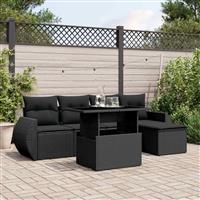 vidaXL 6-delige Loungeset met kussens poly rattan zwart