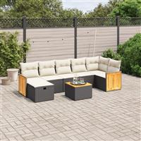 vidaXL 8-delige Loungeset met kussens poly rattan zwart
