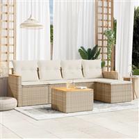 vidaXL 6-delige Loungeset met kussens poly rattan beige
