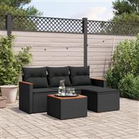vidaXL 5-delige Loungeset met kussens poly rattan zwart