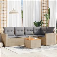 vidaXL 6-delige Loungeset met kussens poly rattan gemengd beige