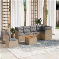 vidaXL 7-delige Loungeset met kussens poly rattan gemengd beige