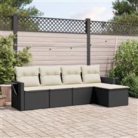 vidaXL 5-delige Loungeset met kussens poly rattan zwart