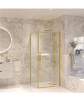 Douchecabine Sanivo Vigo Met Vast Paneel Helder Glas Met Montagesets Geborsteld Messing Goud