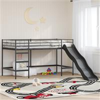 vidaXL Kinder loft bedframe met glijbaan Zwart en Anthraciet