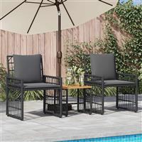 vidaXL Buitenmeubelset 3 pcs Zwart en Donkergrijs Staal en Poly Rattan