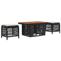vidaXL Tuin eettafelset met kussen 3 pcs Zwart en Crème poly rattan