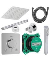 Regendouche Inbouw Hansgrohe Ecostat Plafonduitloop met Handdouche en Hoofddouche 20 cm Thermostaat 