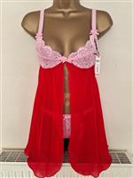 Rode Babydoll met Roze String - Small 36-38