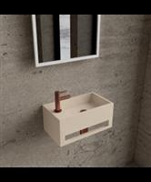 Fonteinset BWS Solid Surface Met Handdoekhouder Links Mat Beige Koper