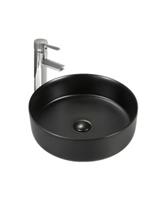 BWS Odon Waskom Mat Zwart 36x12,5 cm Rond Keramiek Met Waste Opbouw
