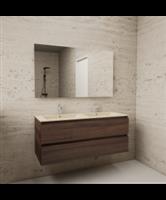 ACTIE BWS Badmeubel | Paris | Sonoma Choco 120 cm | Beige Zand Wastafel | 2 Kraangaten