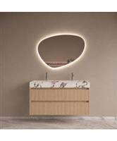 BWS Riga Badmeubelset Met Wastafel 100 cm Licht Eiken Japandi - Calacatta Viola