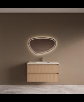 BWS Riga Licht Eiken Japandi Badmeubelset Met Wastafel 100 cm Travertin Sintered Stone Keramisch