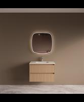 BWS Riga Licht Eiken Japandi Badmeubelset Met Wastafel 80 cm Travertin Sintered Stone Keramisch