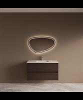 BWS Riga Bruin Eiken Badmeubelset Met Wastafel 100 cm Travertin Sintered Stone Keramisch