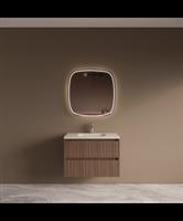 BWS Riga Donker Eiken Japandi Badmeubelset Met Wastafel 80 cm Travertin Sintered Stone Keramisch