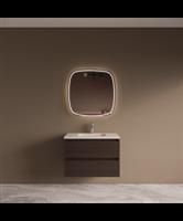 BWS Riga Bruin Eiken Badmeubelset Met Wastafel 80 cm Travertin Sintered Stone Keramisch