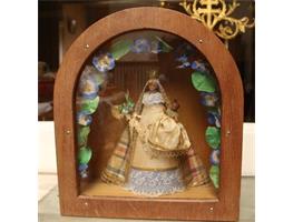 zeer oud wassen Mariabeeld met Jezus, eind 1800 
