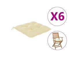 vidaXL Coussins de chaise 6 pcs Blanc crème 40x40x7 cm Tissu