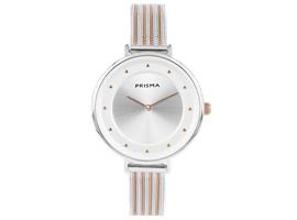 Robuust Zilverkleurig Dames Horloge van Prisma met Roségoudk