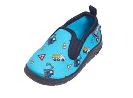Playshoes pantoffels blauw bouwwagens