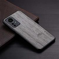 Xiaomi 12 Leren Hoesje - Shockproof Case Cover Hout Patroon Lichtgrijs