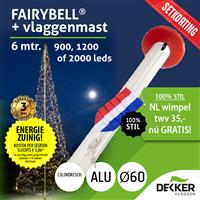 Fairybell 6 meter (900, 1200 of 2000 leds) met Aluminium Vlaggenmast 6 meter Ø60mm - met setkorting!