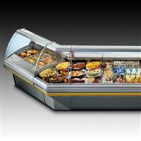 Koeltoonbank met gebogen glas 200 cm en reservekoeling