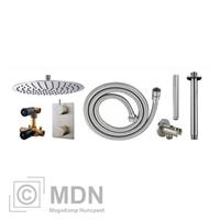 Inbouw regendouche set rond type 203 geborsteld staal (30cm)